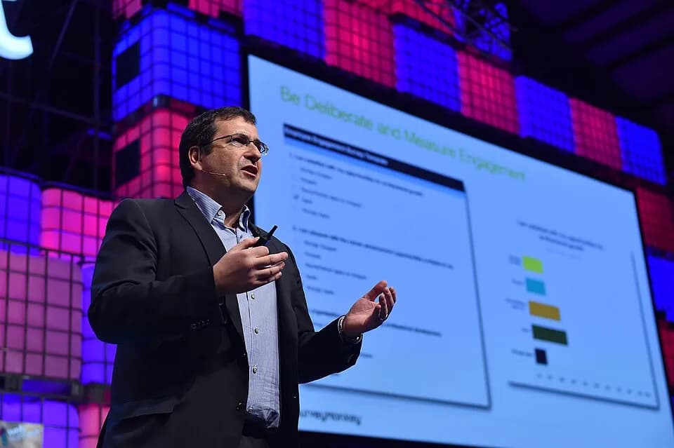 Dave Goldberg - 5 November 2014; Dave Goldberg, CEO, Survey Monkey, on the centre stage during Day 2 of the 2014 Web Summit in the RDS, Dublin, Ireland. Picture credit: Ray McManus / SPORTSFILE / Web