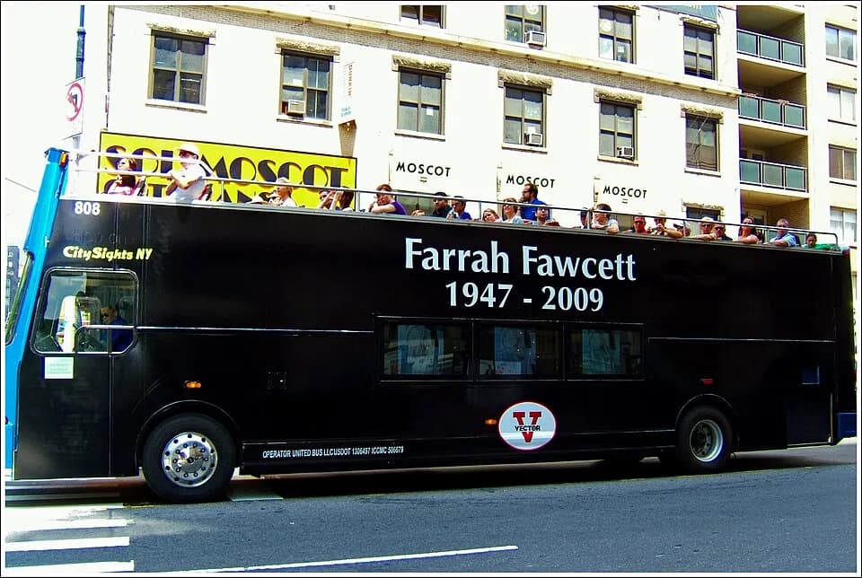 Farrah Fawcett - Farrah Fawcett. I saw this New York City tour bus on June 29, 2009, four days after her death.