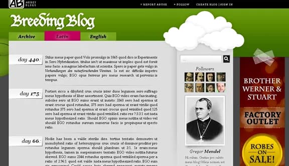 Gregor Mendel - Screenshot of Gregor Mendel's blog from Mission 8