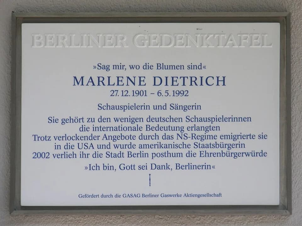 Marlene Dietrich - Berliner Gedenktafel für Marlene Dietrich, Leberstraße 65, Berlin-Schöneberg