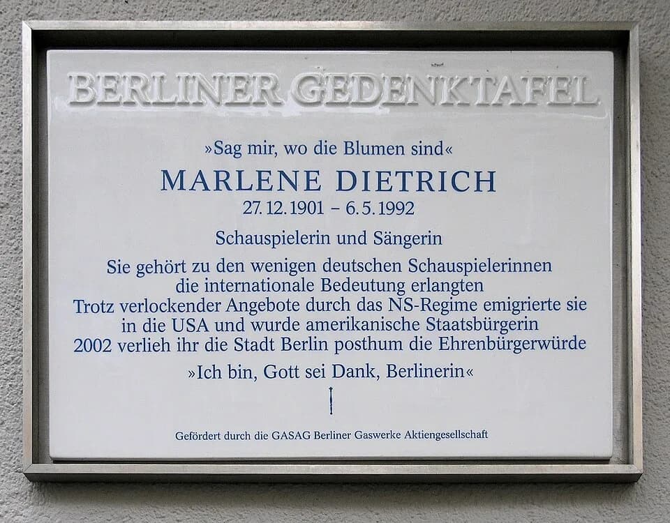 Marlene Dietrich - Berlin memorial plaque, Marlene Dietrich, Leberstraße 65, Berlin-Schöneberg, Germany