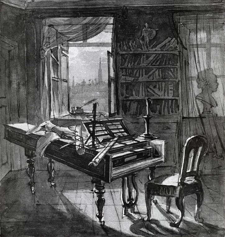 Ludwig van Beethoven - Detail from a picture depicting Beethoven's workroom in Schwarzspanierhaus, 1827