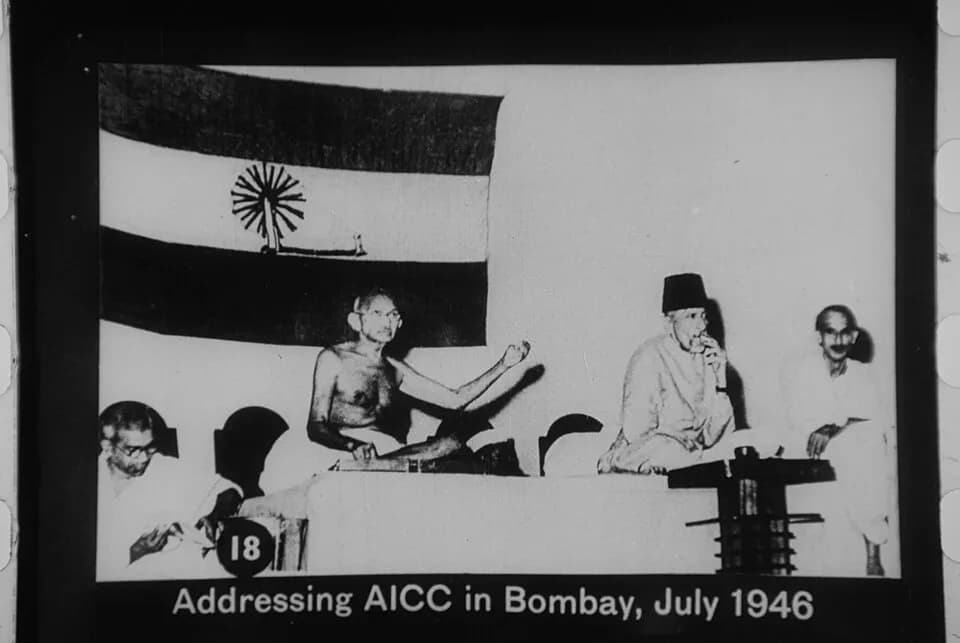Abul Kalam Azad - Gandhi addressing AICC in Bombay, July 1946.