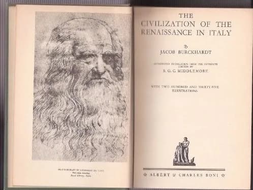 Jacob Burckhardt - Title page of the Grosse Illustrierte Phaidon-Ausgabe of Jacob Burckhardt’s “The Civilization of the Renaissance in Italy” from 1668.
Transcription:
JACOB BURCK
