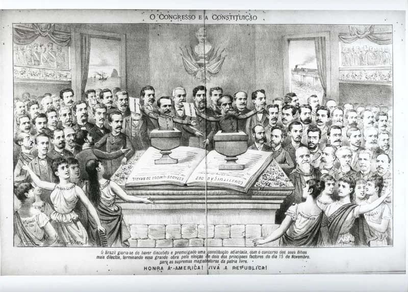 Deodoro da Fonseca - Alegoria alusiva à primeira eleição presidencial do Brasil (em 1891), na qual o Congresso Constituinte elegeu os Marechais Deodoro da Fonseca e Floriano Peixoto como, respectivame