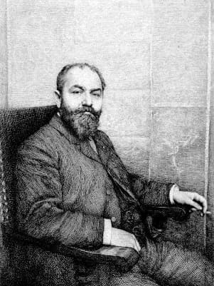 Léon Bourgeois - Portrait of French Prime Minister Léon Bourgeois (1851-1925) by François Barré. Etching.