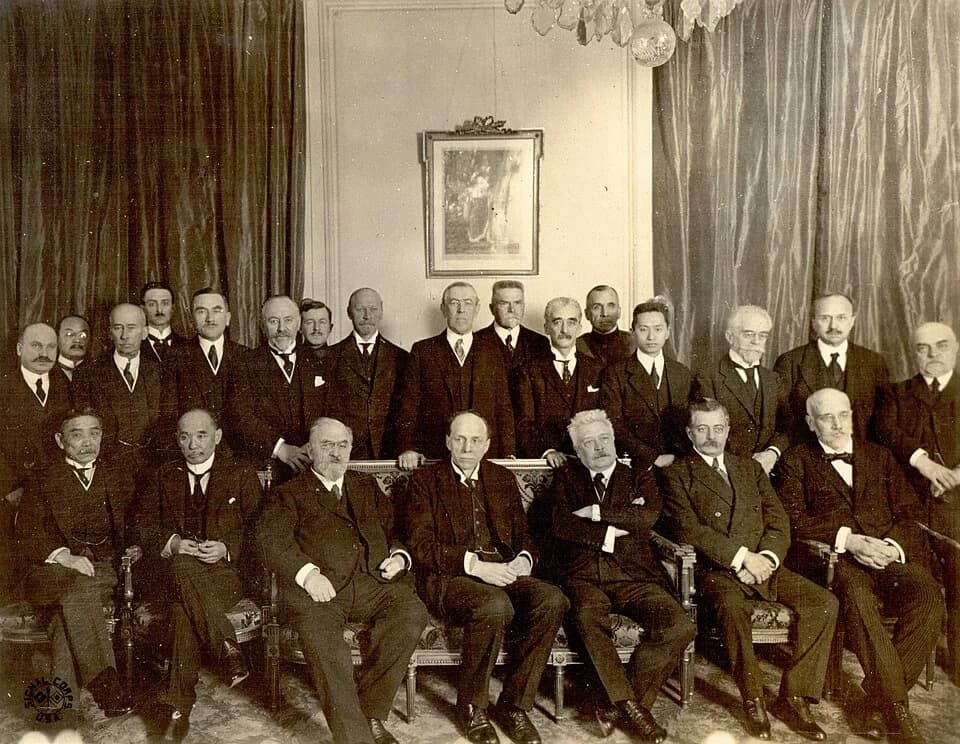 Léon Bourgeois - Photo of the members of the commission of the League of Nations created by the Plenary Session of the Preliminary Peace Conference, Paris, France, 1919