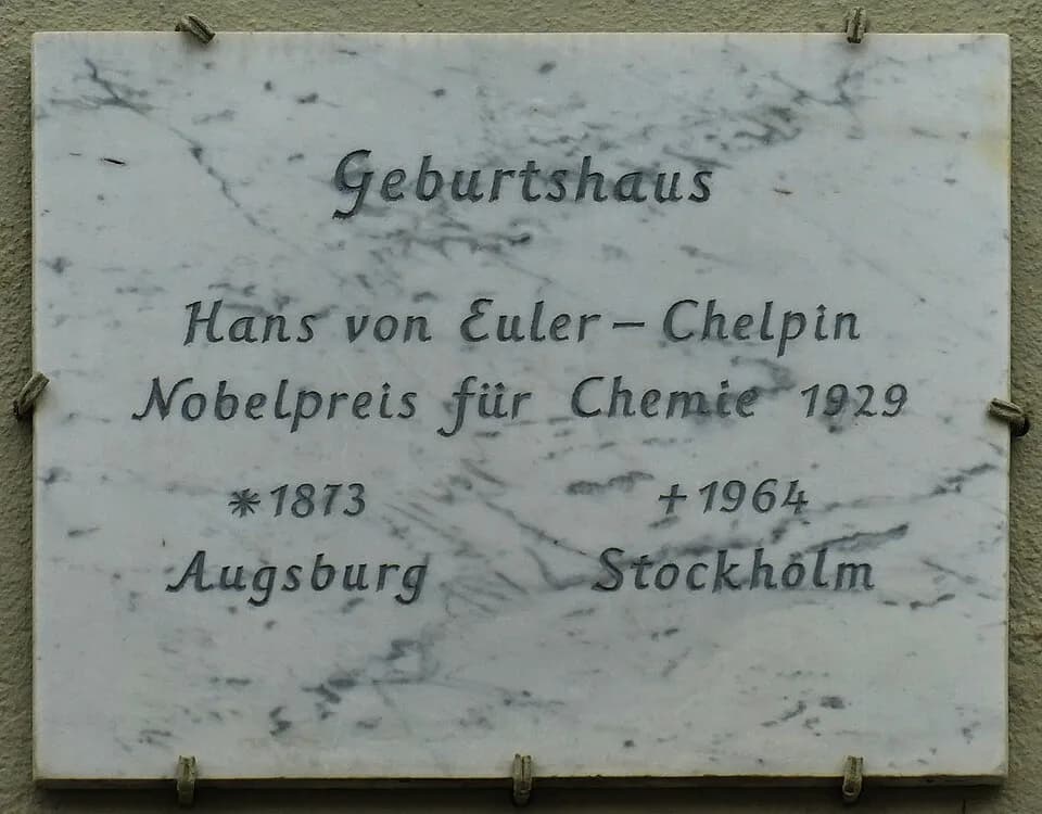 Hans von Euler-Chelpin - Augsburg, Gedenktafel Geburtshaus des Nobelpreisträgers Hans von Euler-Chelpin.