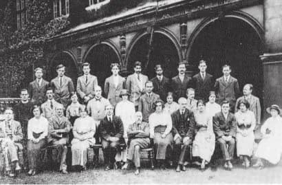 G. E. Moore - In the front row, third from left, is James Ward; to the right of him, Bertrand Russell; next to Russell is W. E. Johnson; in the second row, on the far right, is McTaggart; and third fr
