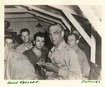 Boris Karloff - Horror movie actor Boris Karloff takes time to sign autographs for VMB-613 members following his performance. Boris Karloff visited U.S. Marine aviation squadron VMB-613 during one of
