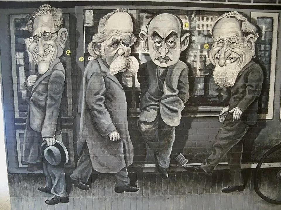 Clive Granger - Detalle del mural Si las paredes hablaran…de Economía de Ángel Idígoras del año 2022 en la Facultad de Ciencias Económicas y Empresariales de la Universidad de Málaga, campus de El Eji