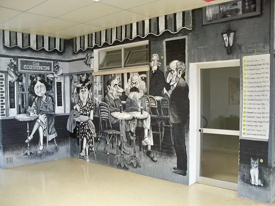 Clive Granger - Detalle del mural Si las paredes hablaran…de Economía de Ángel Idígoras del año 2022 en la Facultad de Ciencias Económicas y Empresariales de la Universidad de Málaga, campus de El Eji