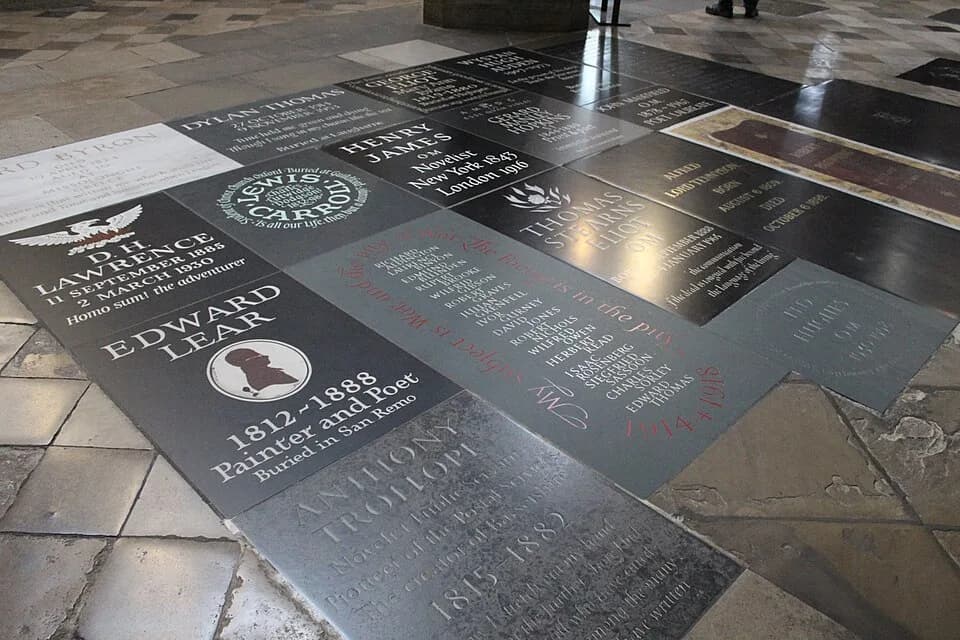 Richard Aldington - Group of memorial floor stones in Poets' Corner, Westminster Abbey, London