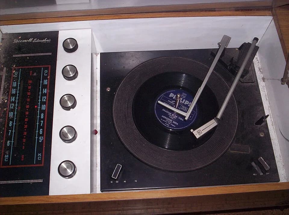 Mercedes Sosa - An Argentinian Winco turntable with changer arm mounted in a Docmoll radiogram.