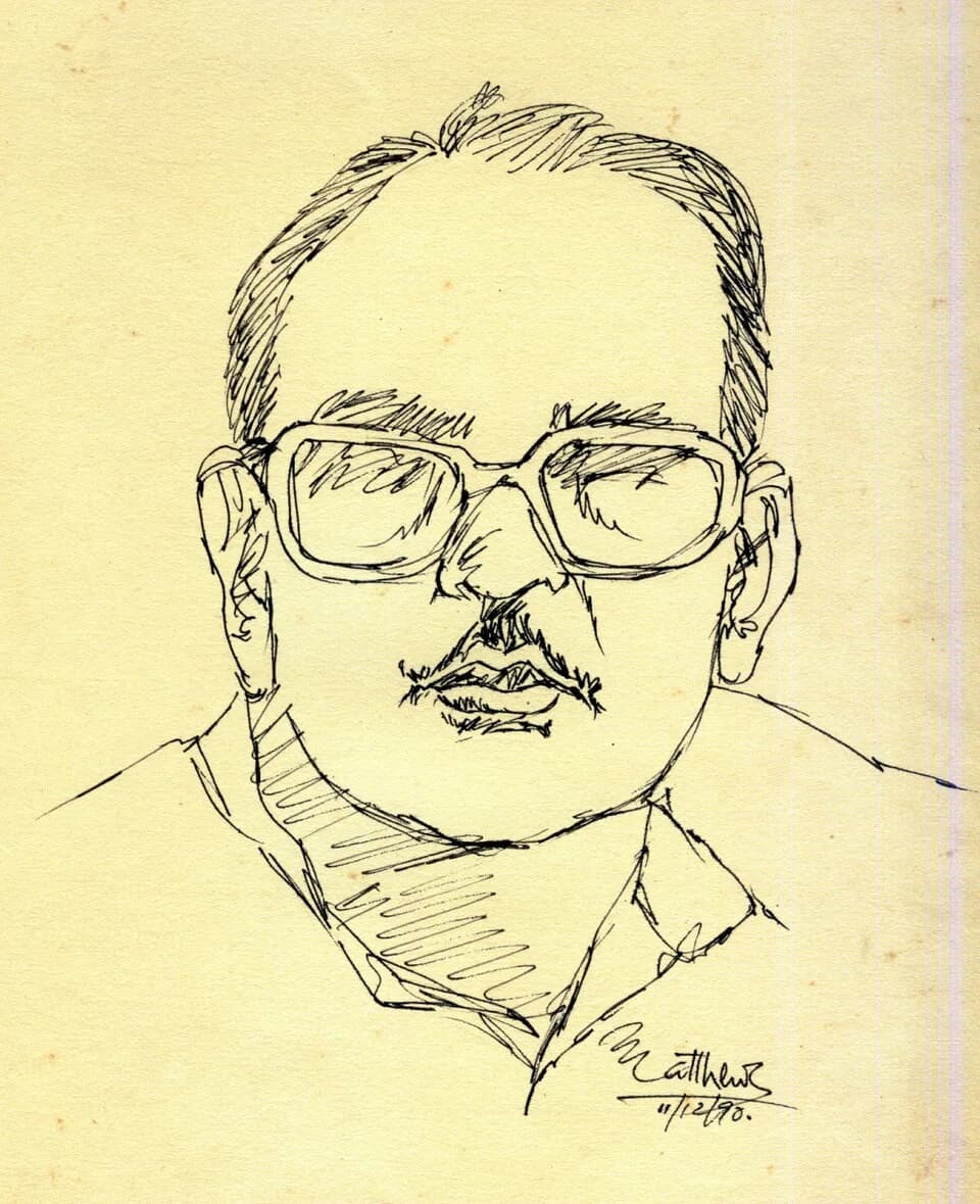 V. P. Singh - Pen ans ink line drawing. B/W portrait