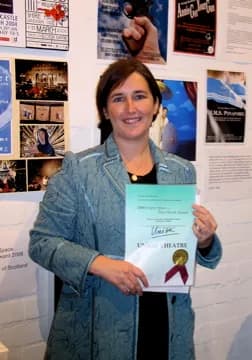 Peter Brook - Sasha Regan who runs the Union Theatre in London SE1 is seen holding the Peter Brook Empty Space Awards certificate for the Up-and-Coming Theatre award, presented to newly-established st