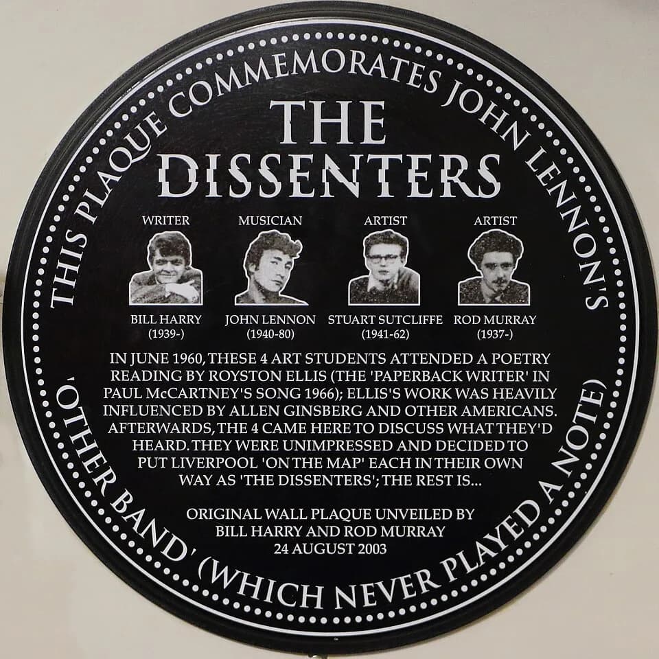 Stuart Sutcliffe - Close-up of the copy of the original plaque, on the wall of a room in Ye Cracke.