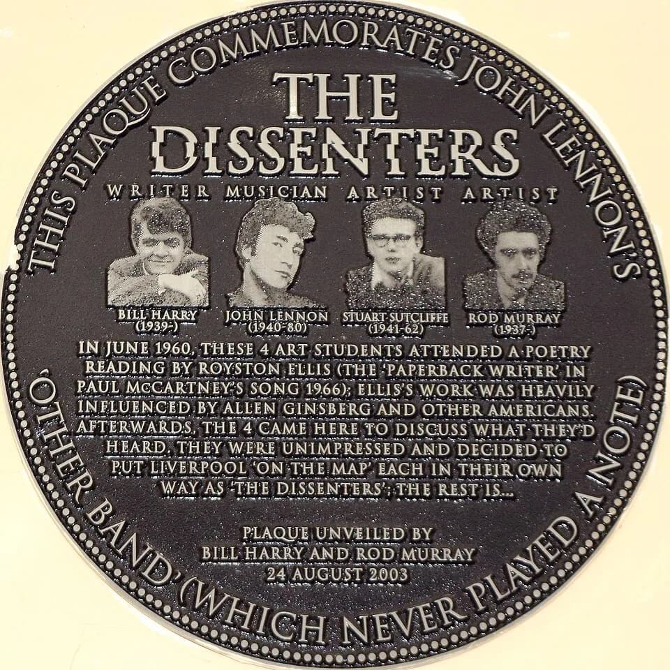 Stuart Sutcliffe - The original Dissenters plaque is small and sits over the door between rooms in Ye Cracke.