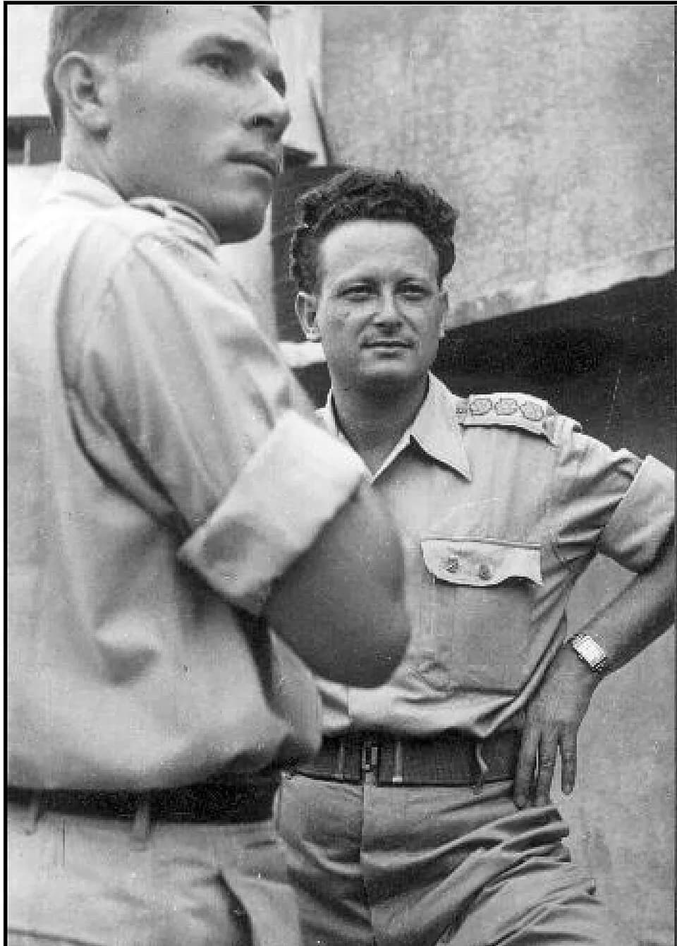 Yigal Allon - Moshe Kelman, Commander Third Battalion, Palmach, with Yigal Allon. 1948.