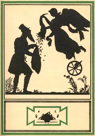 Ivan Krylov - An Art Nouveau silhouette by Ukrainian artist Heorhiy Narbut published in 1911 as an illustration of "The beggar and fortune" in 3 Fables of Ivan Krylov