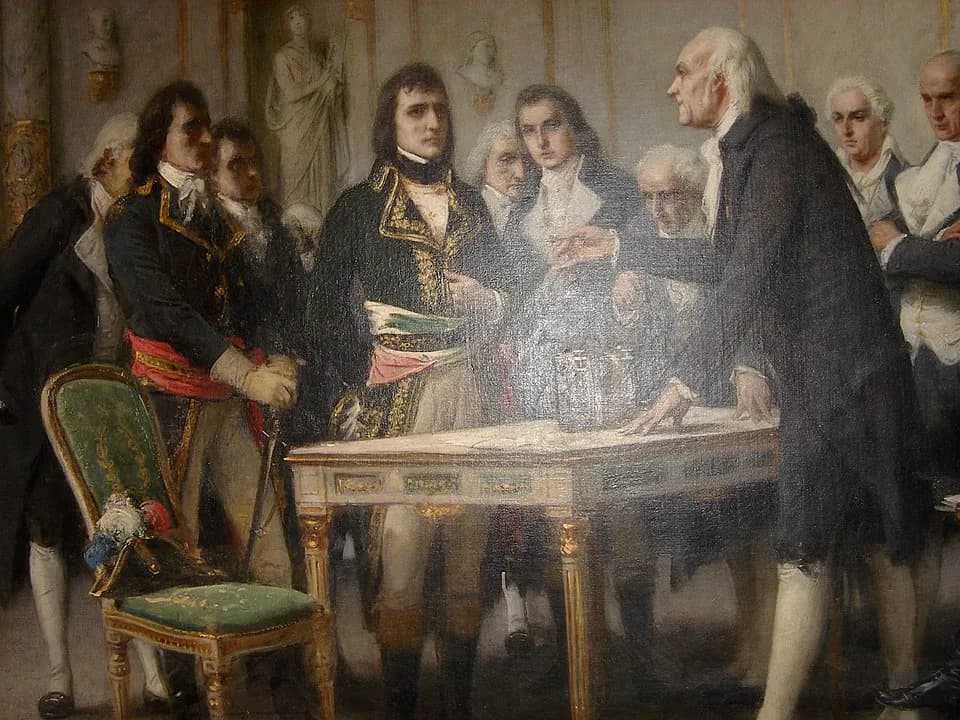 Alessandro Volta - Picture of a painting by Giuseppe Bertini of Alessandro Volta demonstrating his battery to Napoleon in 1801