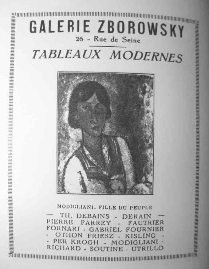 Amedeo Modigliani - Advertising poster: GAlerie Zborowsky, 26 - Rue de Seine, Tableaux Modernes, Amadeo Modigliano. Fille du peuple