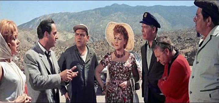 Jonathan Winters - It's a Mad, Mad, Mad, Mad World. L-R: Dorothy Provine, Sid Caesar, Jonathan Winters, Ethel Merman, Milton Berle, Mickey Rooney and Buddy Hackett