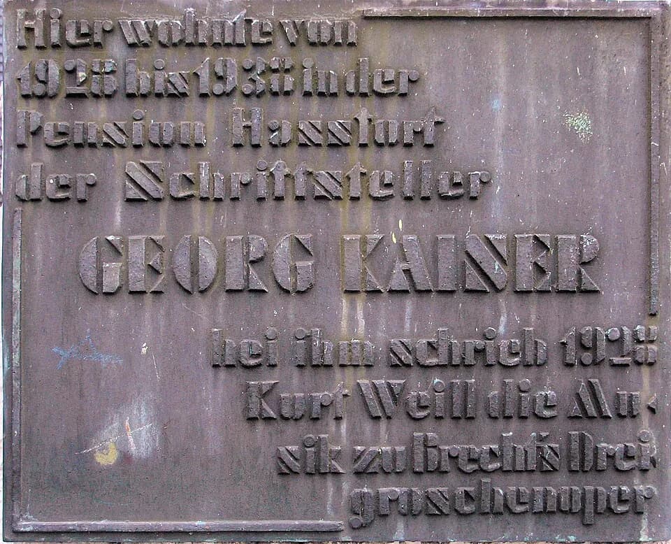Kurt Weill - Memorial plaque, Georg Kaiser, Luisenplatz 3, Berlin-Charlottenburg, Germany