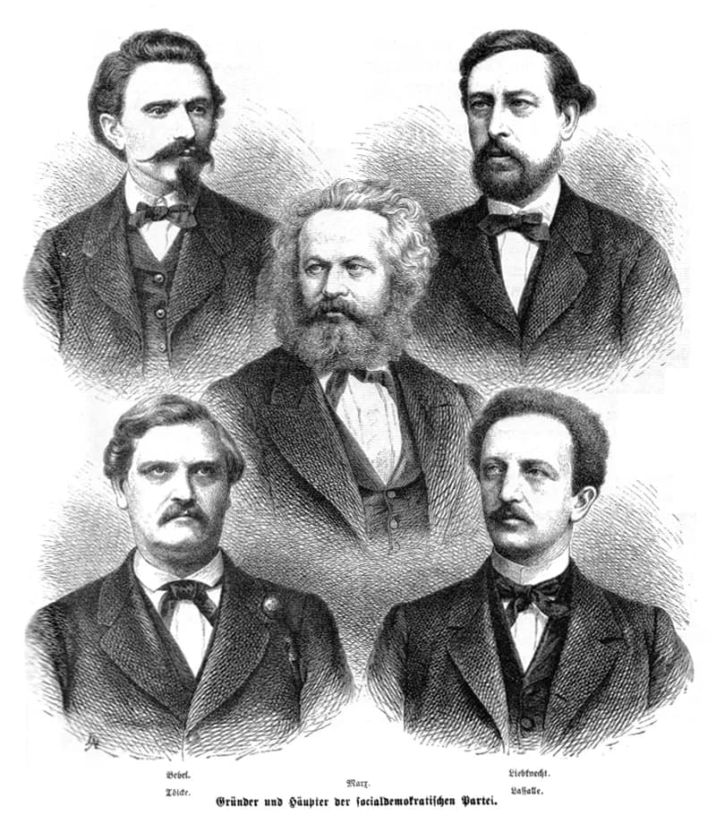Ferdinand Lassalle - Köpfe der frühen deutschen Arbeiterbewegung:
August Bebel, Wilhelm Liebknecht – Karl Marx – Carl Wilhelm Tölcke, Ferdinand Lassalle