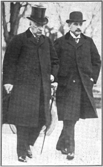 J. P. Morgan - Last known photograph of J. Pierpont Morgan (J.P. Morgan) and his son J.P. (Jack) Morgan Jr. walking together