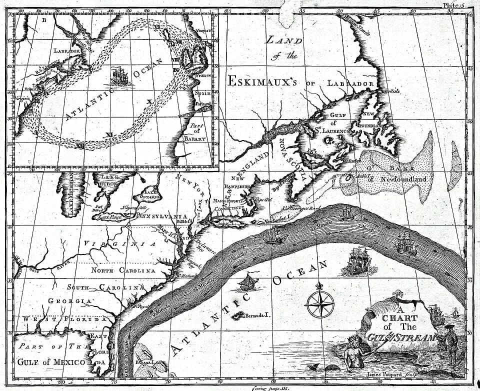 Benjamin Franklin - Earliest known map of the Gulf Stream