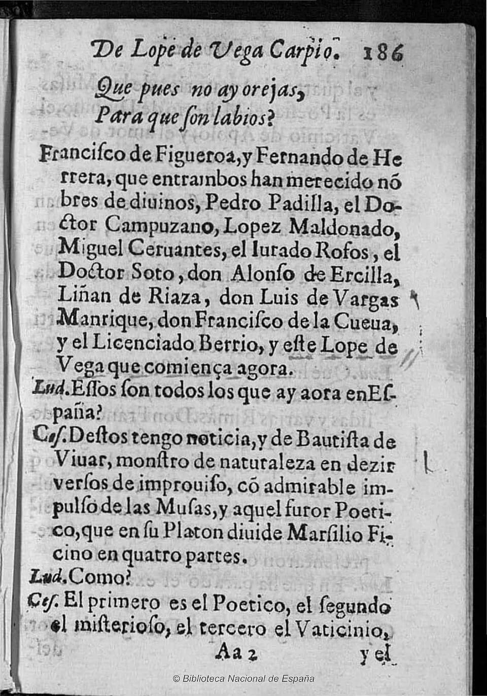 Miguel de Cervantes - La Dorotea, de Lope de Vega, 1632; página 186, en la que aparece nombrado Juan Bautista de Vivar.