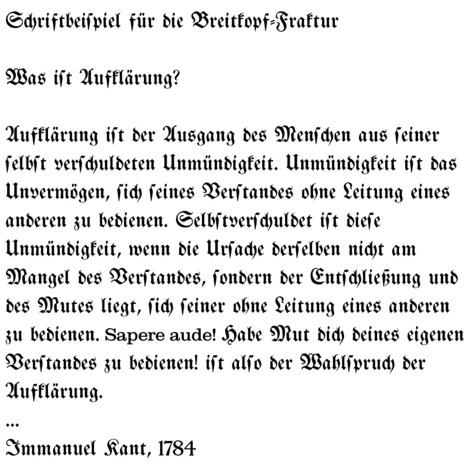 Immanuel Kant - example in typeface Breitkopf-Fraktur