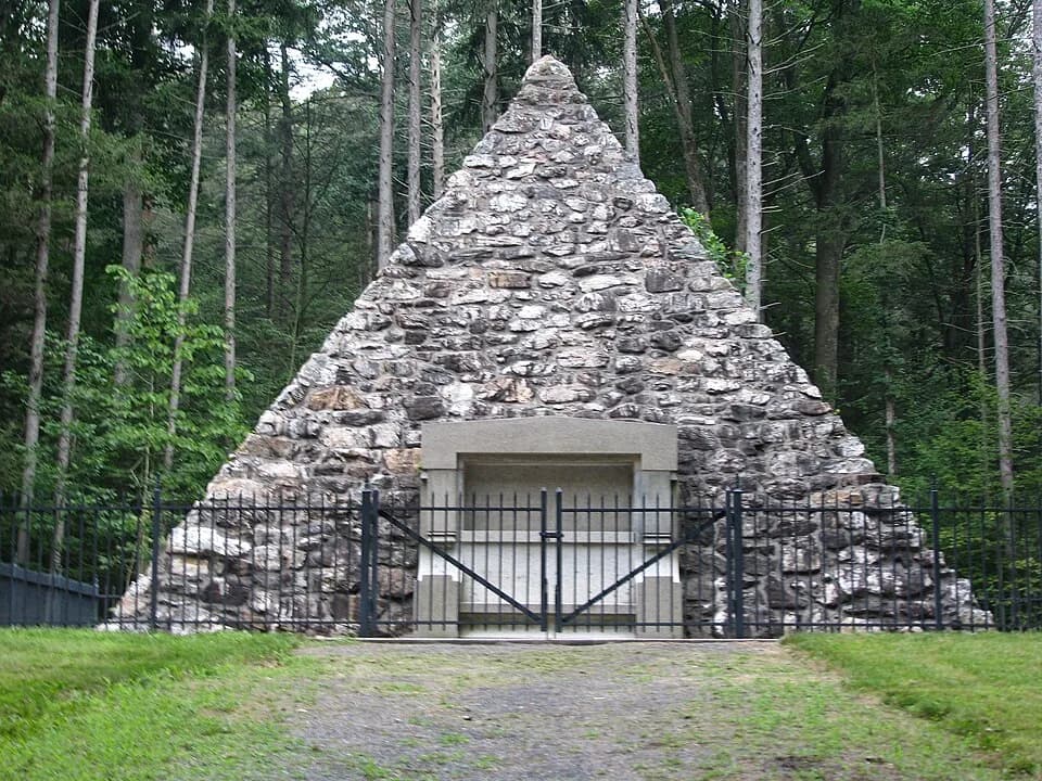 James Buchanan - Stone pyramid marking the site of the birthplace of President James Buchanan in Buchanan's Birthplace State Park in Franklin County, Pennsylvania, USA.