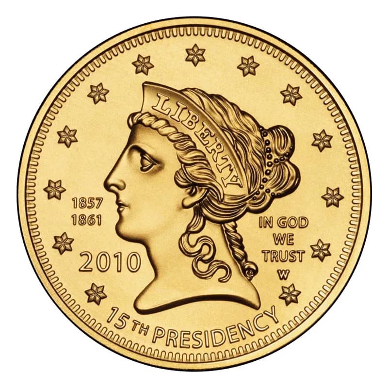 James Buchanan - First Spouse Program gold coin for James Buchanan's Liberty. Obverse.