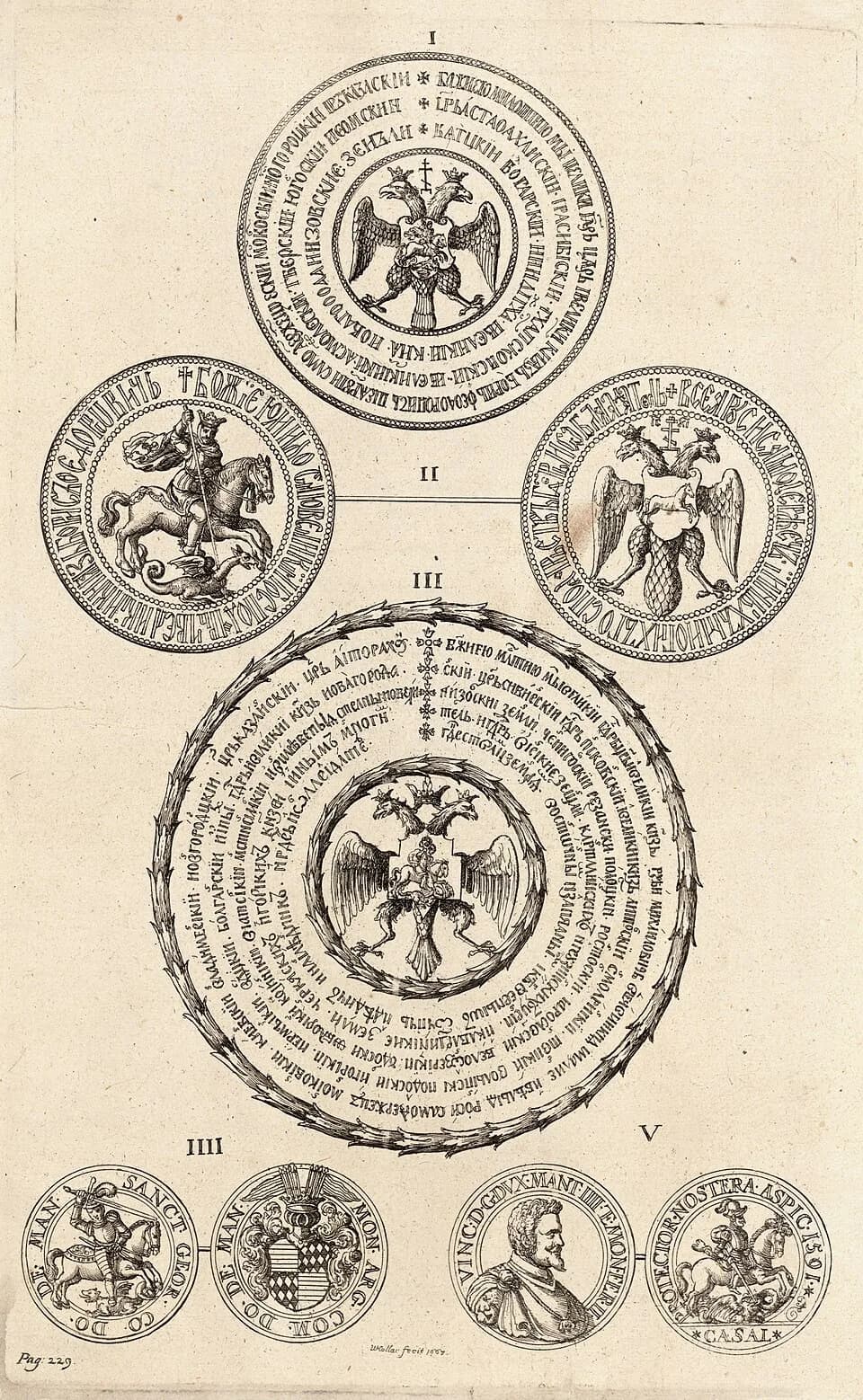 Boris Godunov - Wenceslas Hollar - Three Russian seals and two medals (State 2).jpg