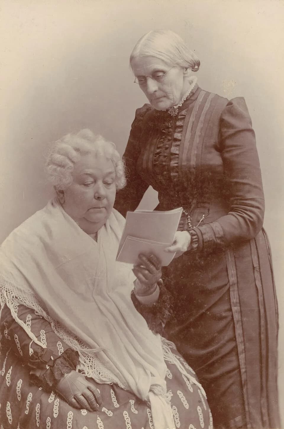 Susan B. Anthony - Elizabeth Cady Stanton (seated) with Susan B. Anthony (standing)