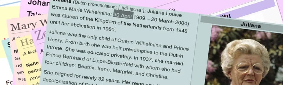 Juliana of the Netherlands - These were created for the #WikiWomenInRed Twitter feed. Based on en:wiki screen grabs