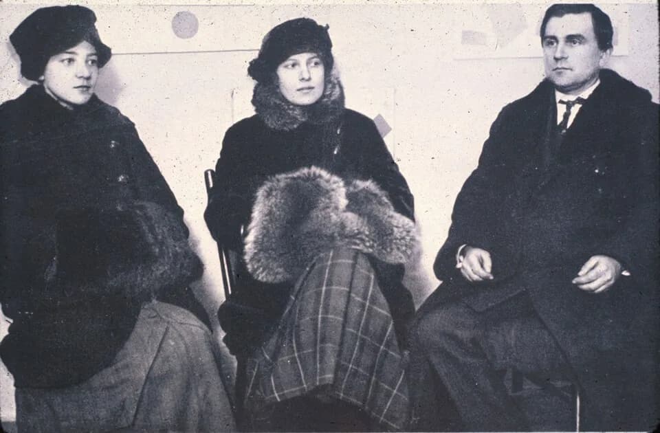 Kazimir Malevich - Olga Rozanova, Kseniya Boguslavskaya and Kazimir Malevich at the Last Futurist Exhibition of Paintings 0,10, 1915-16 Petrograd