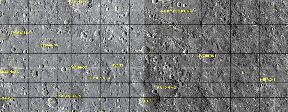 Alexander Friedmann - Cráter lunar Evans. Localización. (Imagen LRO)