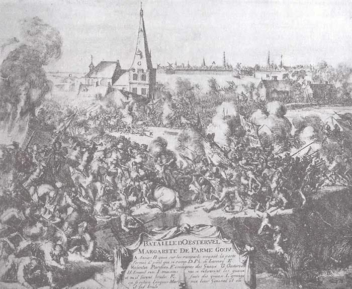 William the Silent - Battle of Oosterweel (March 13 1567), engraving by Romeyn de Hooghe,The rebel army of Hendrik van Brederode under the command of Jan van Marnix is crushed by a Spanish professiona