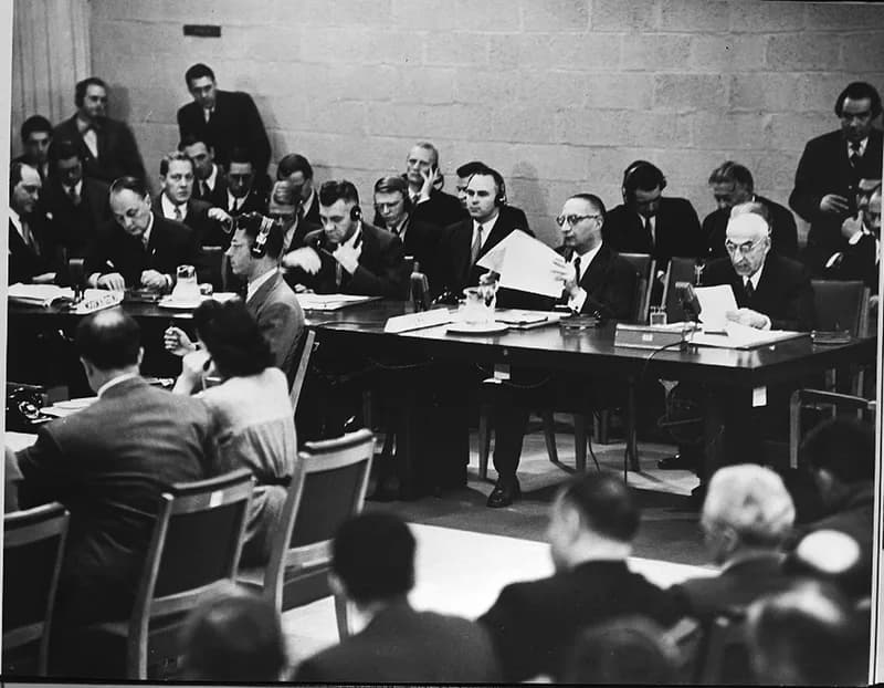 Gladwyn Jebb - Prime Minister Mohammad Mossadegh of Iran addressing the United Nations Security Council in New York City. (Including from left to right) Selim Sarper, Semen K. Tsarpakin, Sir Gladwyn J