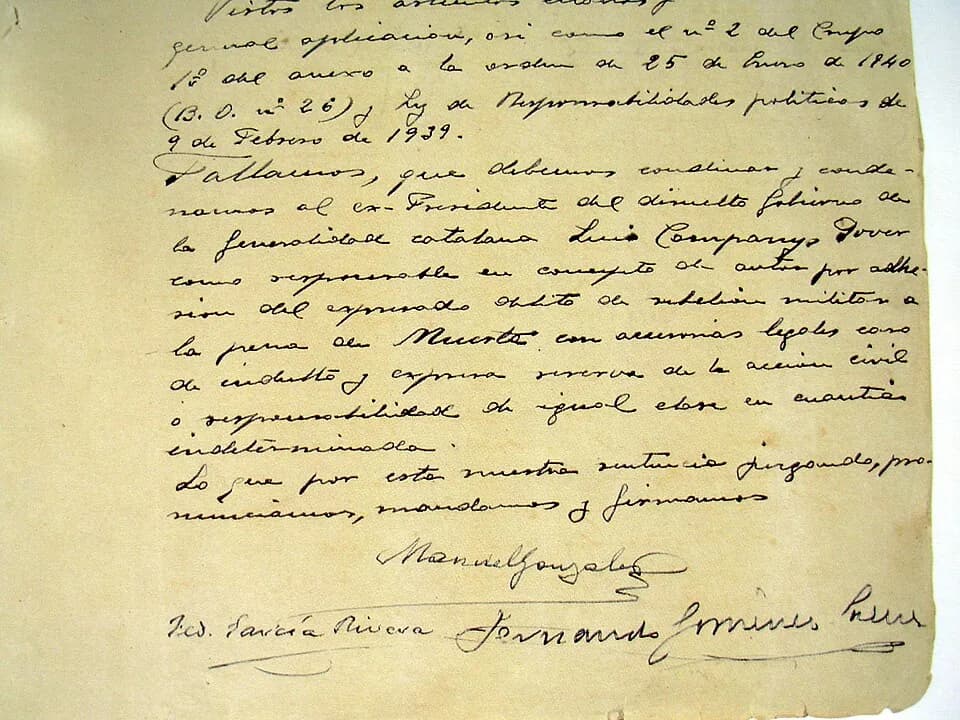 Lluís Companys - Summary of the death penalty of en:Lluís Companys i Jover, President of the Generalitat de Catalunya (1933-1940). who had led a Catalan Nationalist uprising against the center and rig