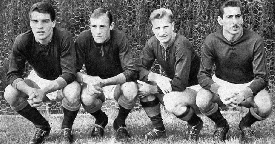 Alcides Ghiggia - From left to right: footballers Alberto Orlando, Pedro Waldemar Manfredini, Arne Bengt Selmosson and Alcides Edgardo Ghiggia Pereyra with AS Roma bewteen late 1950s and early 1960s.
