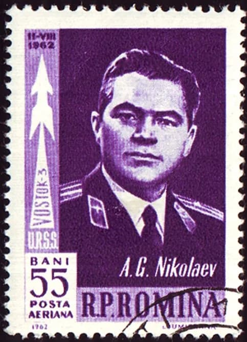 Andriyan Nikolayev - Romanian stamp of 1962. Soviet cosmonaut Andrian Nikolayev (1929–2004).