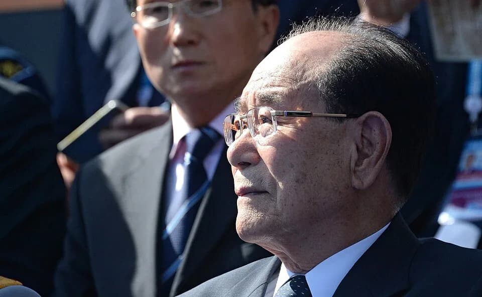 Kim Yong-nam - Председатель Президиума Верховного народного собрания КНДР Ким Ен Нам во время военного парада в ознаменование 70-летия Победы в Великой Отечественной войне 1941–1945 годов.
