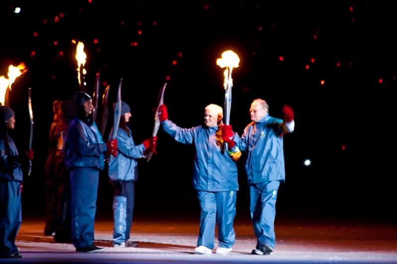 Terry Fox - Terry Fox's parents Betty and Rolly Fox have carried the Paralympic torch into the stadium, at the Opening Ceremony at the Winter Paralympics 2010 in Vancouver, Canada.