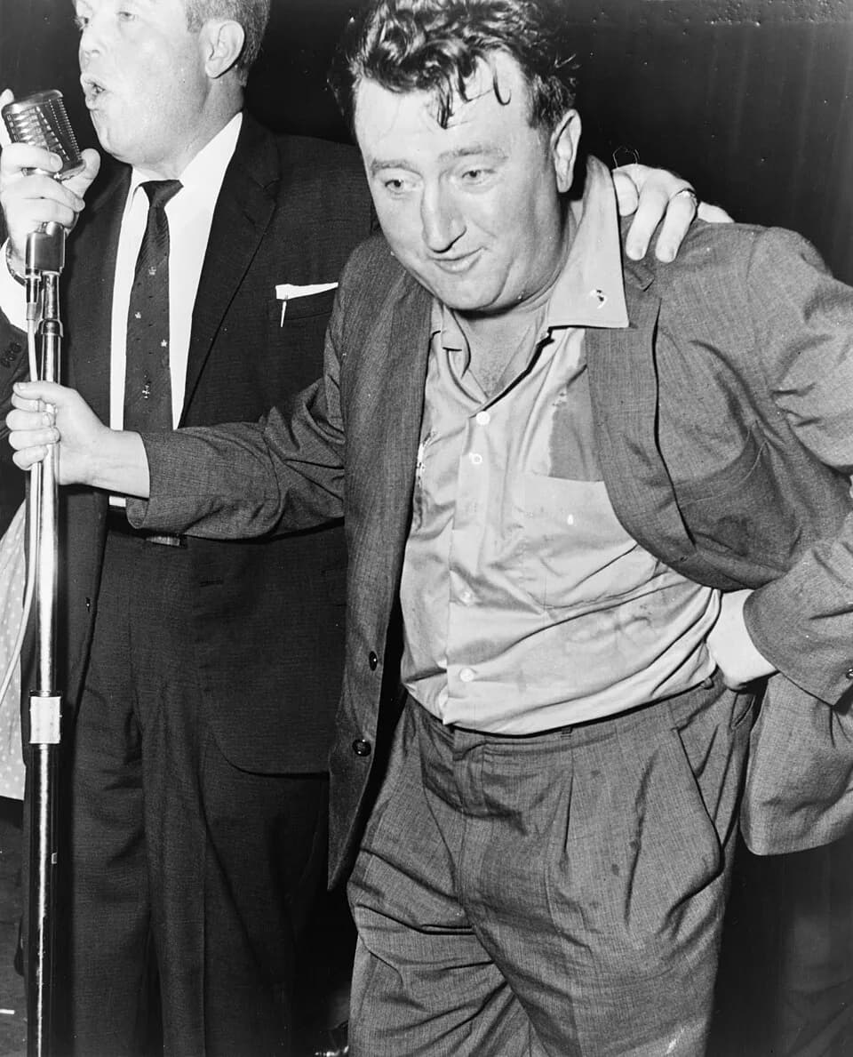 Brendan Behan - Brendan Behan being asked to sing again at the Jager house Ballroom 85st & lex av (sic) / World Telegram & Sun photo by Phil Stanziola.