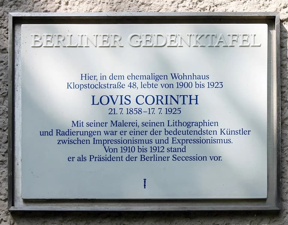 Lovis Corinth - Berlin memorial plaque, Lovis Franz Heinrich Corinth, Klopstockstraße 25, Berlin-Hansaviertel, Germany