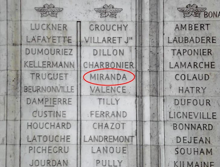 Francisco de Miranda - Miranda Grabado en un muro interior del Arc de Triomphe de París